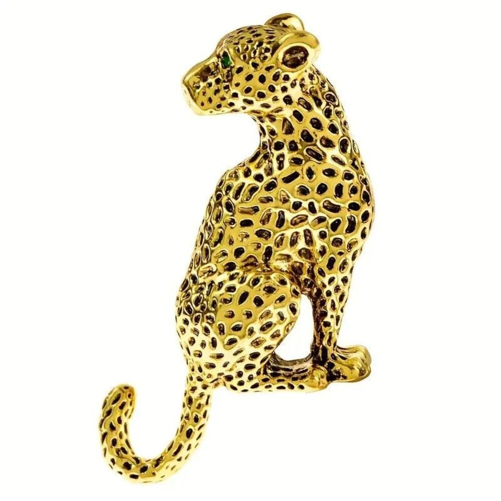 Leopard Cheetah Jaguar Brooch Gold Tone Sitting New in Package